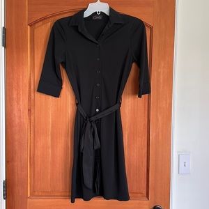 Versatile button-up/tie waist women’s black dress